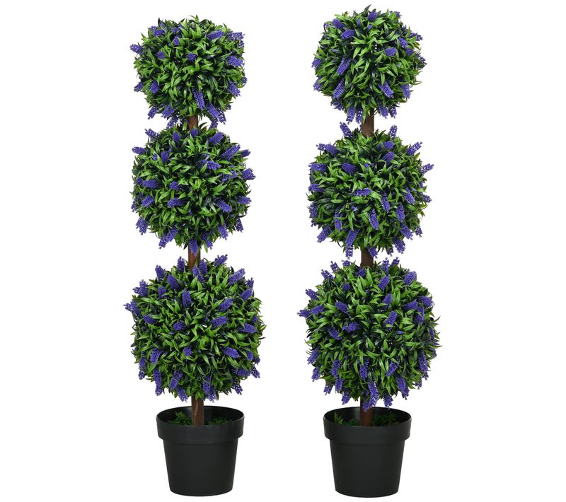 Arbre De Lavande Artificiel Grand 110 Cm Plastique Résistant Aux Uv Avec 3 Boules Pour Salon Bureau