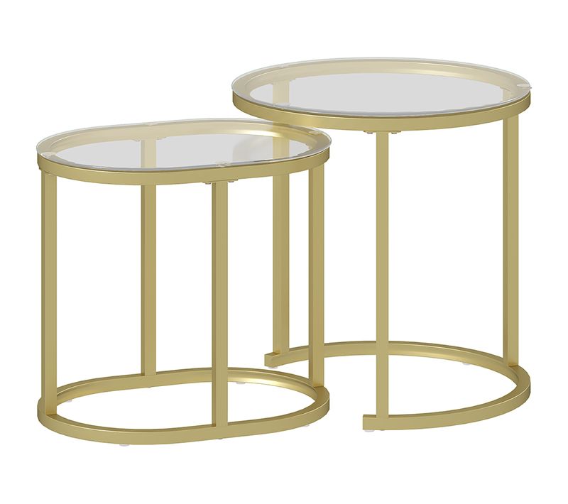 Tables Rondes Empilables Dorées 2 pcs, Cadre Acier, Pour Salon Ou Chambre