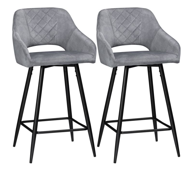 Set De 2 Tabourets De Bar Avec Repose-pied, Structure En Métal, Gris, 50 X 53 X 94 Cm