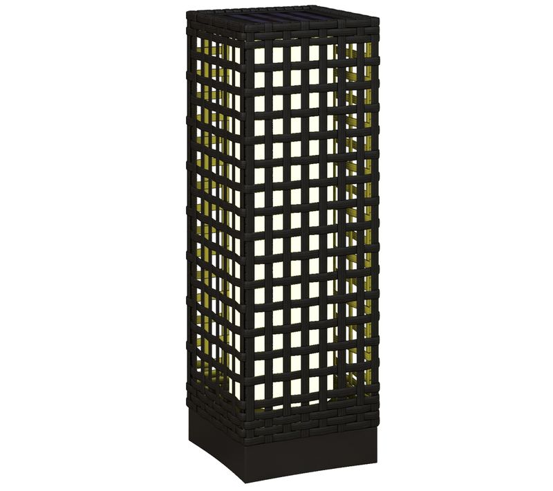 Lampe Solaire En Rattan Design 15,5x15,5x46cm étanche Avec Capteur De Lumière, Noire