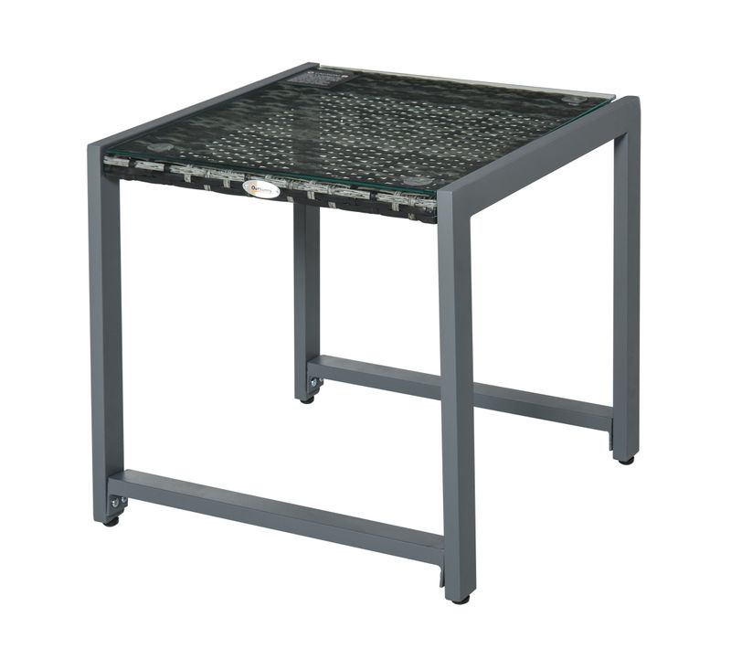 Table De Jardin Table D'appoint En Aluminium, Polyrattan Et Verre Sécurit, Résistant Aux Intempéries