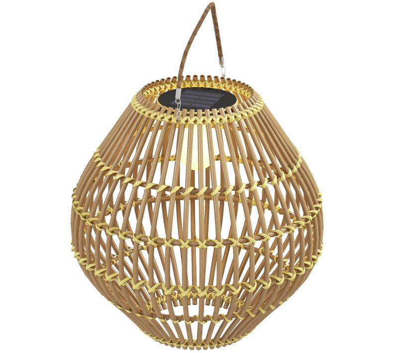 Lampe Solaire Rattan étanche Avec Capteur De Lumière Design En Tambour, Jaune