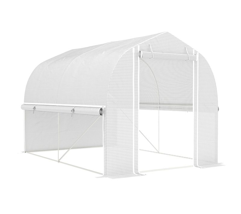 Serre 3 X 2 X 2 M En Acier Galvanisé Avec Film Uv, 4 Fenêtres Et Porte, Blanc