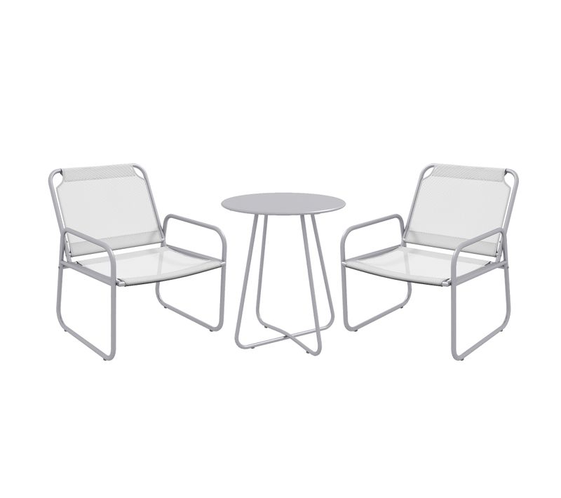 Ensemble Bistro 3 Pièces Mobilier De Balcon Mesh Léger Gris, 1 Table 2 Chaises, Salon De Jardin