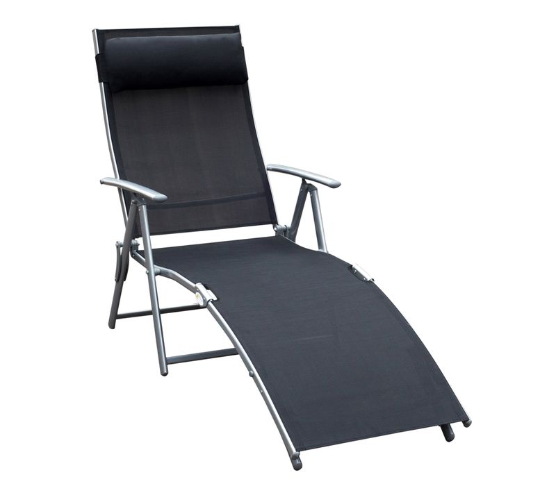 Chaise Longue Pliable Métal Et Tissu Confort Avec Coussin Pour Jardin Et Plage, Noir