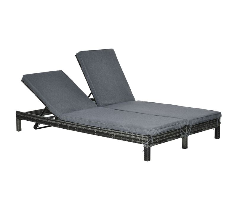 Transat En Polyrattan Pour 2 Personnes, Métal Et Rattan Pe, Dossier 5 Positions, 196x120x28cm