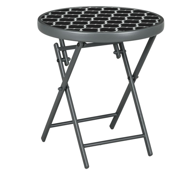 Table pliante d’appoint avec plateau en verre 45x45x50 cm, noire, pour jardin et camping
