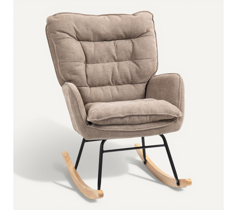 Fauteuil à Bascule Avec Accoudoirs, Tissu Chenille, Capacité 120kg, Marron, Pour Chambre Et Salon