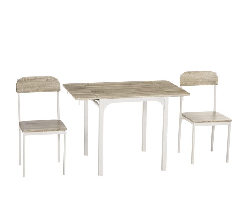 Ensemble 3 Pièces Avec Table Rabattable, 2 Chaises Et 1 Table, Blanc Naturel Pour Cuisine