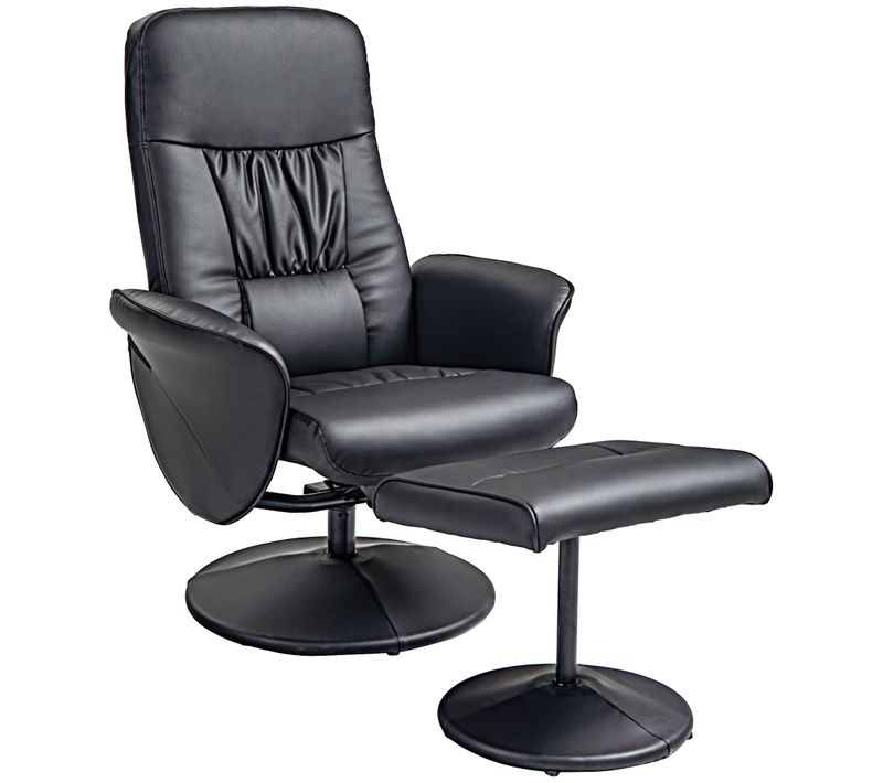 Fauteuil Relax Pivotant En Similicuir Avec Repose-pieds, Dossier Inclinable, Noir