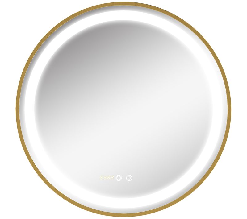 Miroir LED 60 X 60 Cm, Ip44, Alliage D'aluminium, Fonction Mémoire, Affichage De L'heure