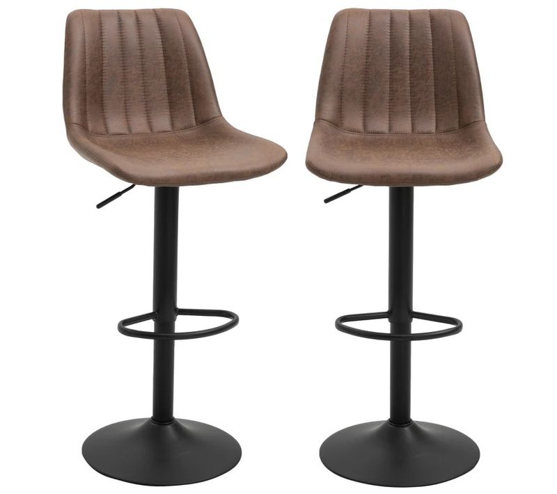 Lot de 2 tabourets de bar réglables avec repose-pieds, microfibre brun, 43 x 46 5 x 89-110 cm