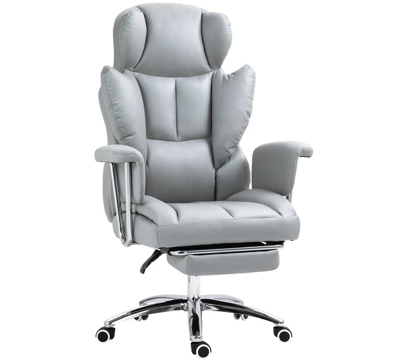 Chaise De Bureau Ergonomique Inclinable, Avec Repose-pieds, Rembourrée, Gris Clair