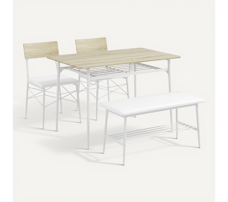 Ensemble Table Chêne Avec Banc Et 2 Chaises 4 Pièces Avec étagère, Cuisine Salon