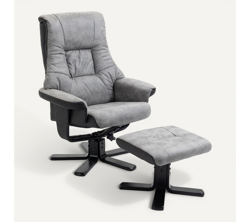 Fauteuil Relax Avec Repose-pieds En Microfibre, Pivotant, Inclinable, Gris, 78x82,5x109 Cm