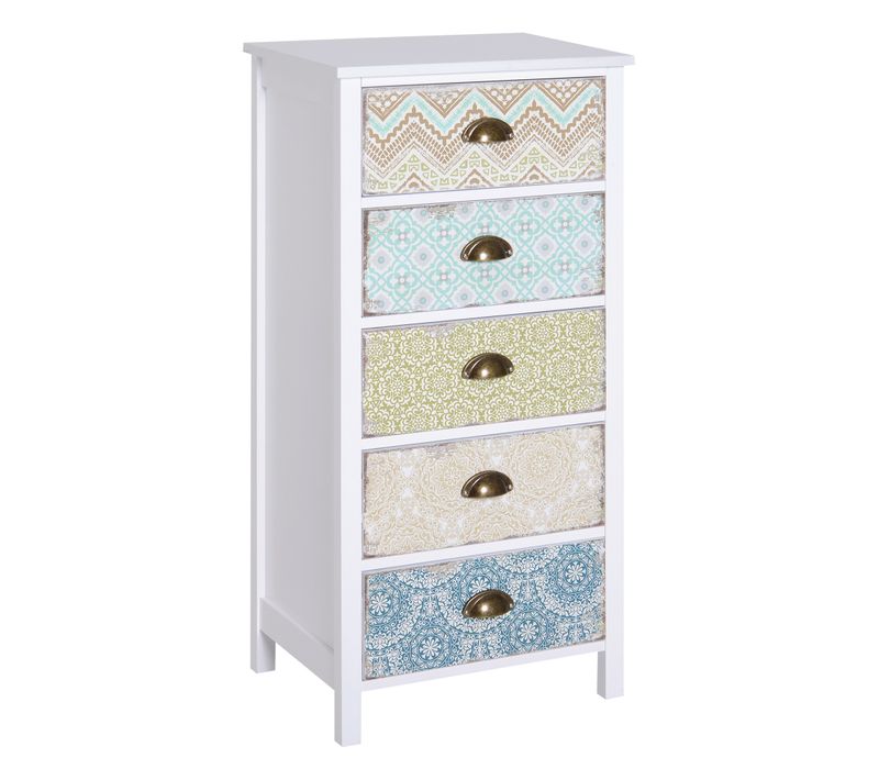 Commode En Bois Avec 5 Tiroirs, Coffre De Rangement Moderne, Protection Contre Le Renversement