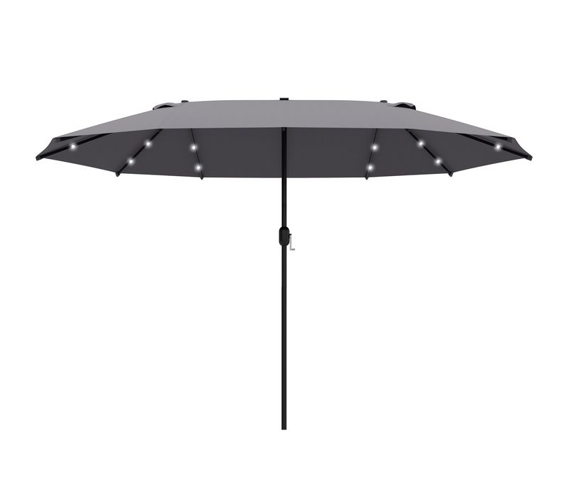 Parasol 440 X 260 Cm Avec Éclairage LED, Parasol Double Avec Manivelle, ,gris Foncé, Pour Terrasse