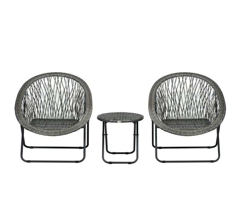 Ensemble De Balcon Pliable Avec Table Basse Et 2 Chaises + Coussins, Cadre En Acier Gris