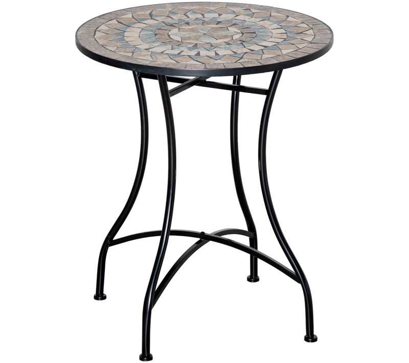Table Mosaïque Ronde Ø60 Cm Avec Plateau En Céramique Pour Jardin Et Balcon,vert Beige Blanc