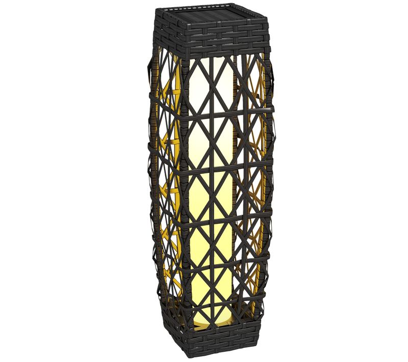 Lampe Solaire LED De Jardin En Rattan Avec Capteur De Lumière, Gris, Anti-uv Pour Extérieur