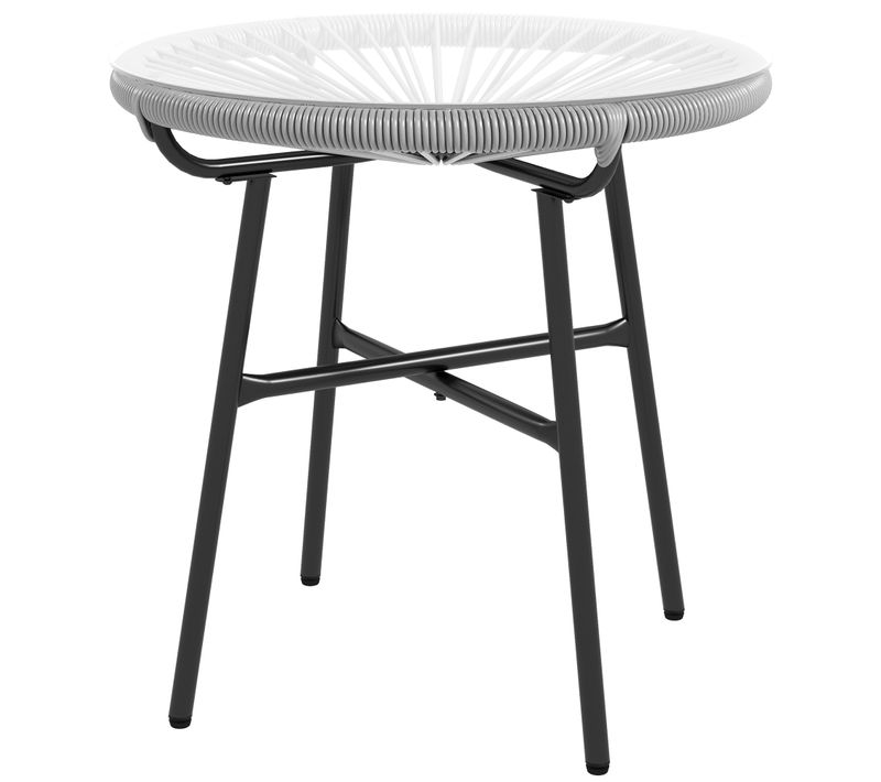 Table Bistrot Ronde En Rotin Noir/gris, Plateau En Verre, 50×50×50 cm, Terrasse Ou Balcon