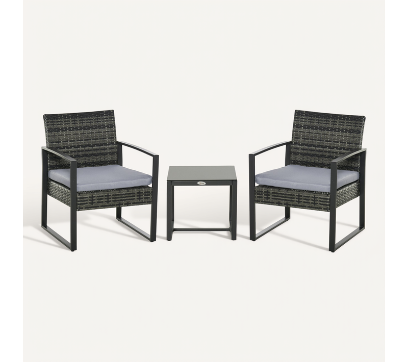Ensemble De Mobilier De Jardin En Polyrattan Pour Deux Personnes, étanche Et élégant, Coussins Gris