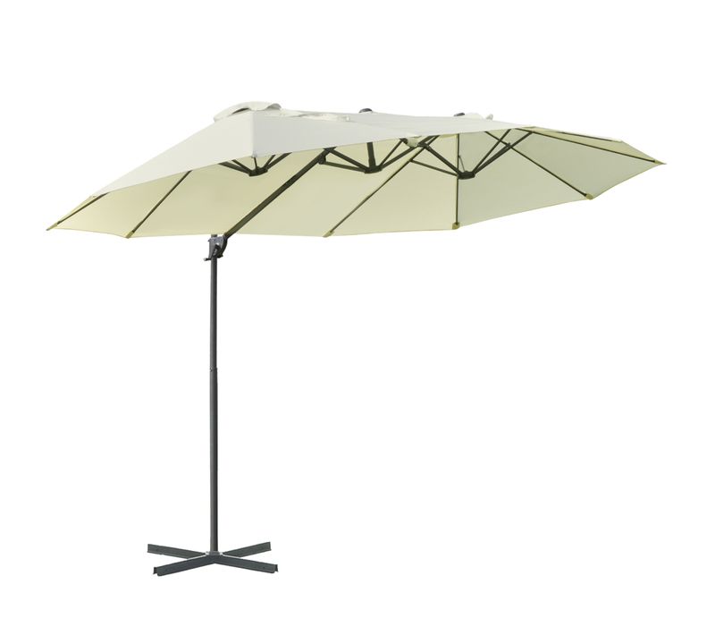 Parasol Double Déporté Avec Manivelle, Parasol Ajustable, ,métal, ,blanc Crème, 440 X 270 X 250 Cm