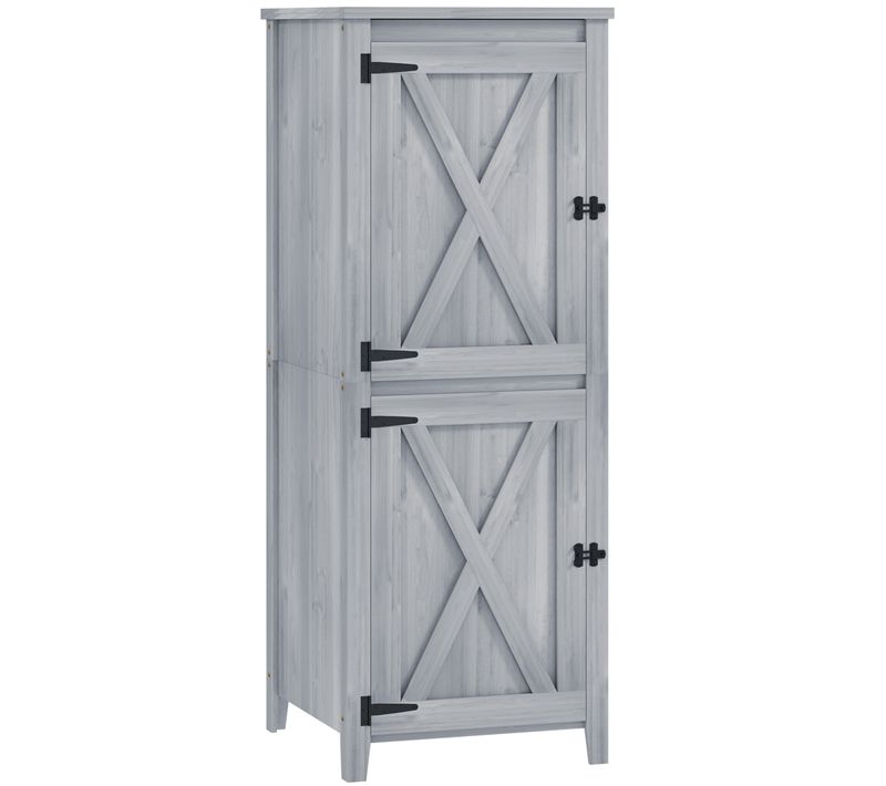 Armoire De Jardin En Bois, Abri Outils étanche, 60x60x160cm, Double Porte, Avec étagères, Gris Clair