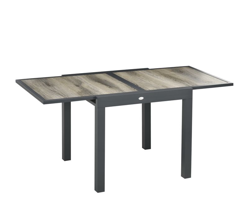 Table De Jardin 160x80x75 Cm En Aluminium Avec Plateau Extensible Aspect Bois，beige Et Gris