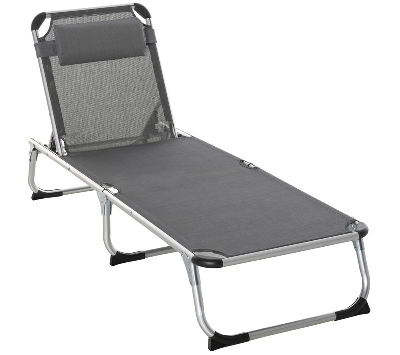 Transat De Jardin En Aluminium Et Tissu, 5 Positions Réglables, Pliable, Ergonomique, Gris