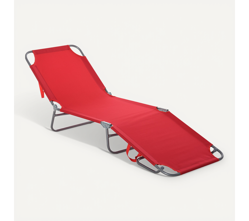 Chaise Longue Pliante En Métal Et Polyester Avec Dossier Réglable Plusieurs Fois, Rouge