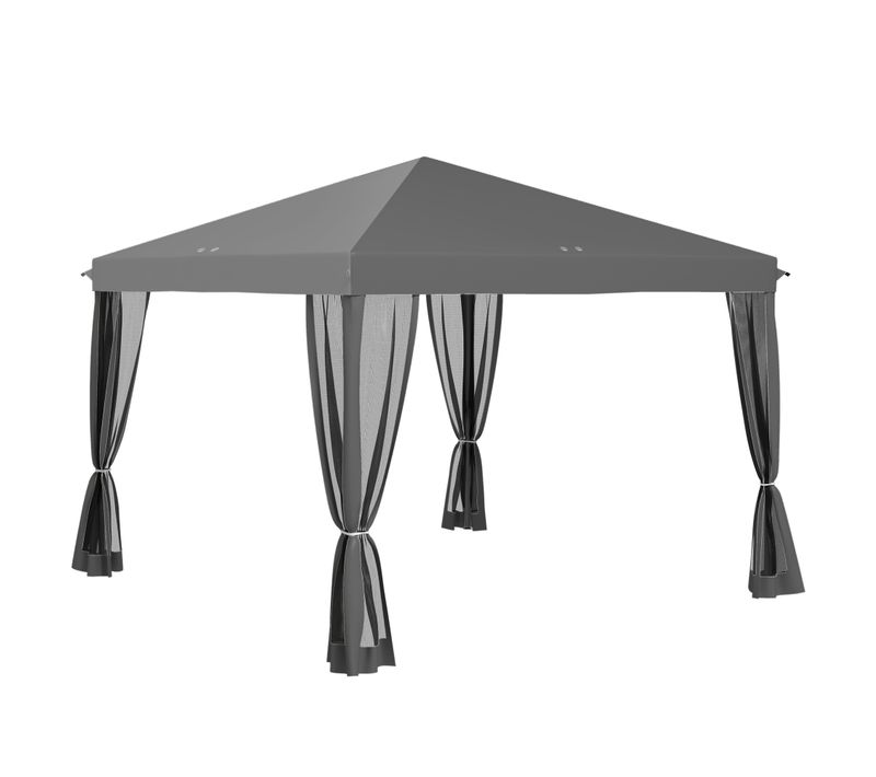 Tente Pliante 3x3m En Métal Et Oxford Avec Murs Latéraux, Gris Clair Et Noir