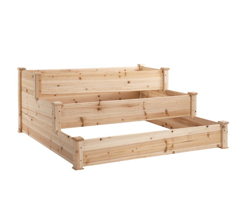 Jardinière Vertical En Bois Naturel De Sapin 3 Étages Pour Balcon Et Jardin 124x124x56 Cm