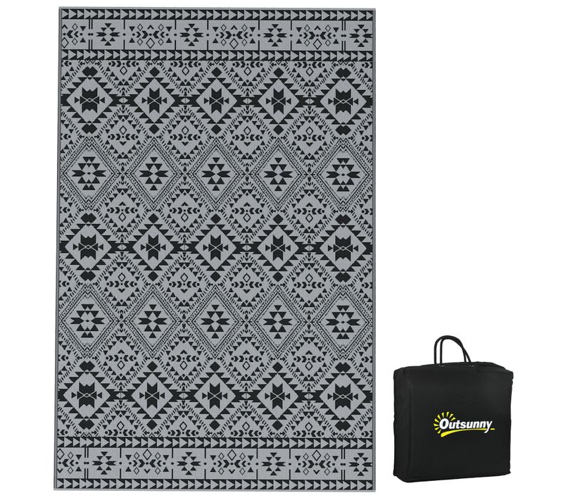 Tapis De Balcon Extérieur En Matière Écologique, Imperméable, Géométrique, Noir Et Gris,182 X 274 Cm