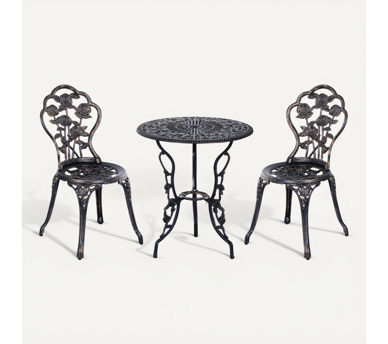 Salon Bistro Métal 3 Pièces 2 Chaises, Table, Mobilier Extérieur Vintage , Bronze