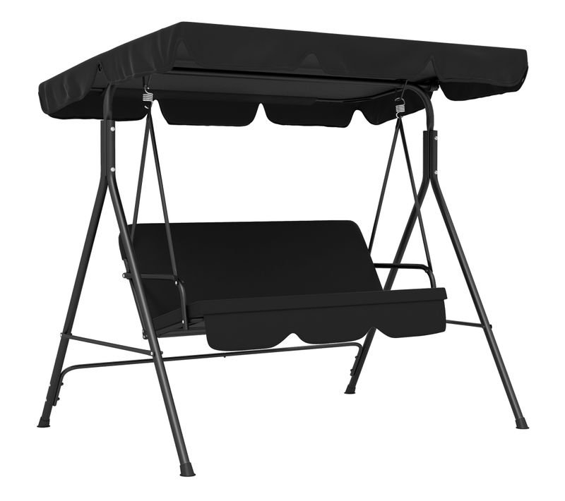 Balançoire De Jardin 3 Places En Acier Avec Toit Ajustable, Noir, 172 X 110 X 153 Cm