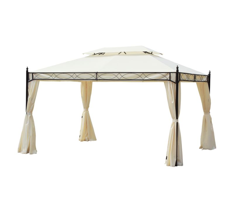 Pavillon De Luxe 3x4m, Avec Toit Double, Pour Jardin Et Terrasse, ,crème