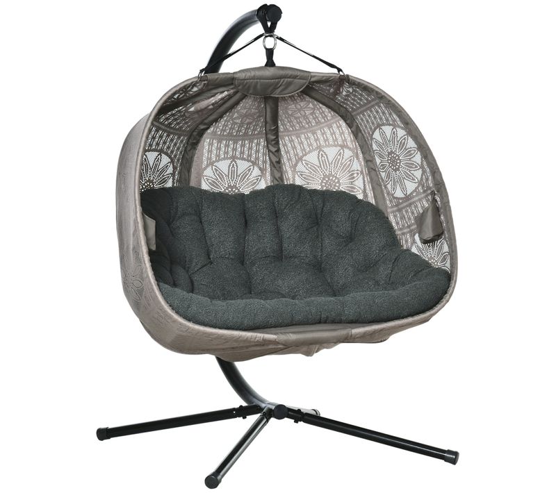 Fauteuil Suspendu Pour 2 Personnes Avec Support Et Coussin, Tissu Floral, Acier