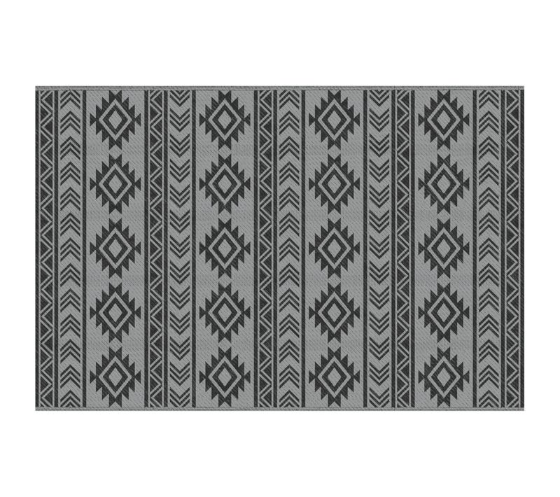Tapis D'extérieur En Plastique Imperméable, Design Réversible, 182 X 274 Cm, Noir Et Gris