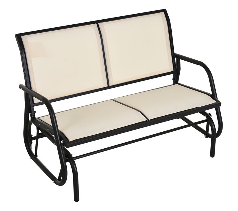 Banc 2 Places à Bascule, Balançoire De Jardin, Métal, Noir+beige, 120x70x85 Cm