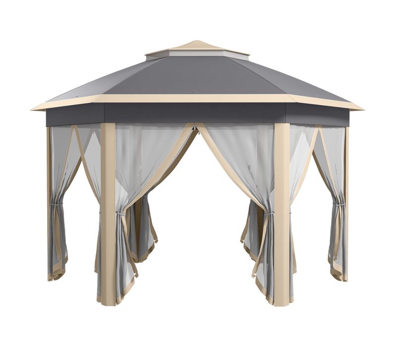 Pavillon En Polyester, Semi-transparent, Toit Double, Ouverture De Ventilation, Beige Et Khaki