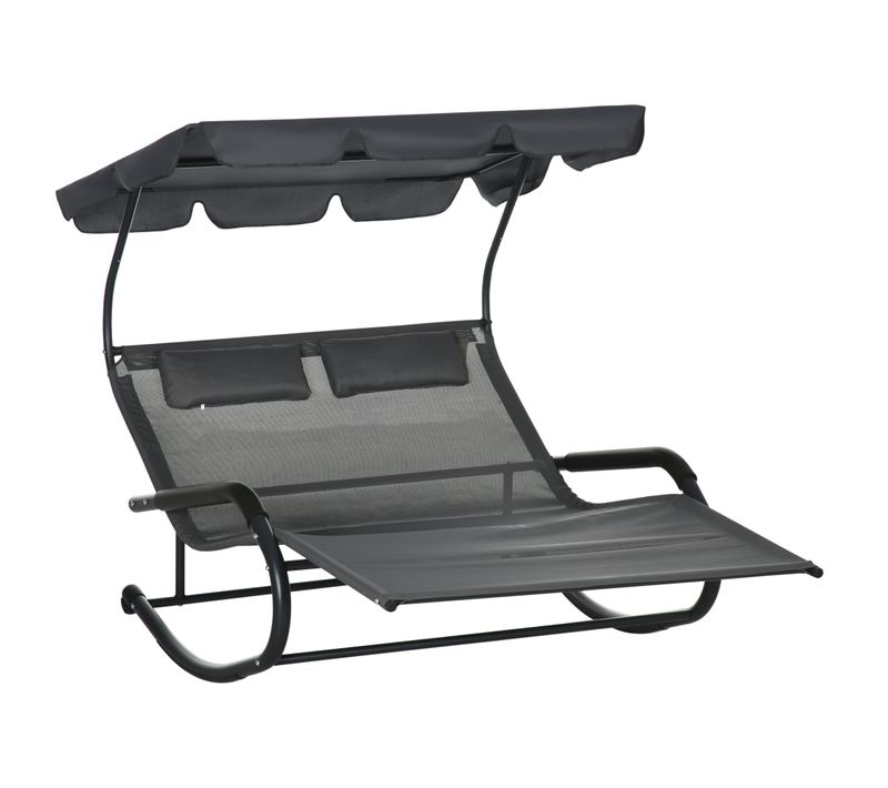 Chaise Longue à Bascule Double Avec Toit, Gris Foncé, 220 Kg