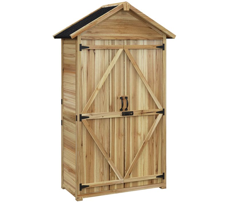 Armoire De Jardin En Bois 0,43m² Avec Toit En Asphalte, Double Porte, Serrure, 102 X 54 X 177 Cm