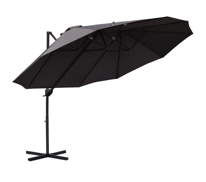 Parasol Double Déporté Avec Manivelle, Parasol Ajustable, ,métal, ,gris Foncé, 440 X 270 X 250 Cm