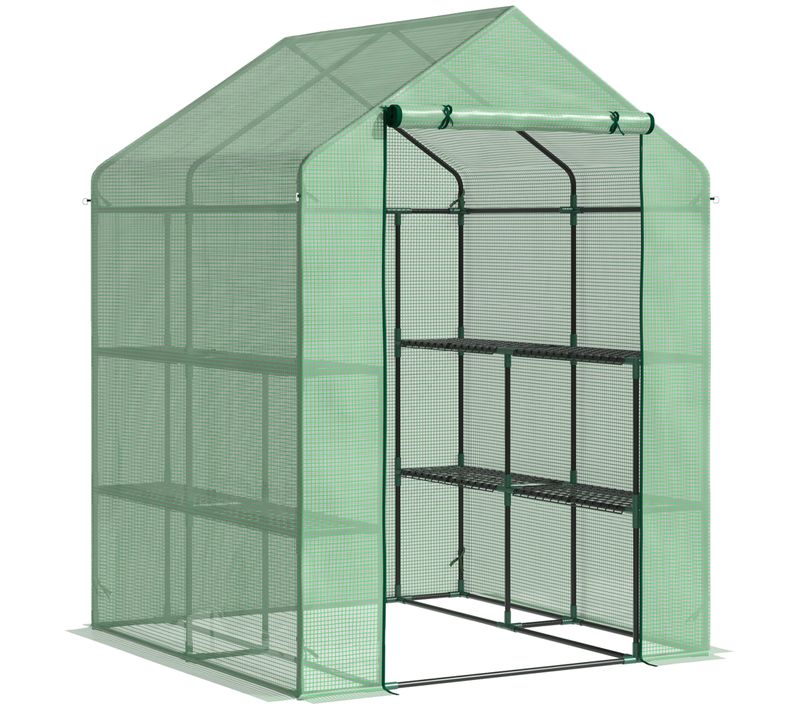 Serre De Jardin En Acier Et Plastique Pe, Beurrable Avec 8 Étagères, Porte, Vert