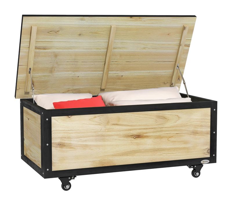 Coffre De Jardin En Bois 121L Avec Roulettes Résistant Aux Intempéries Pour Balcon Et Terrasse