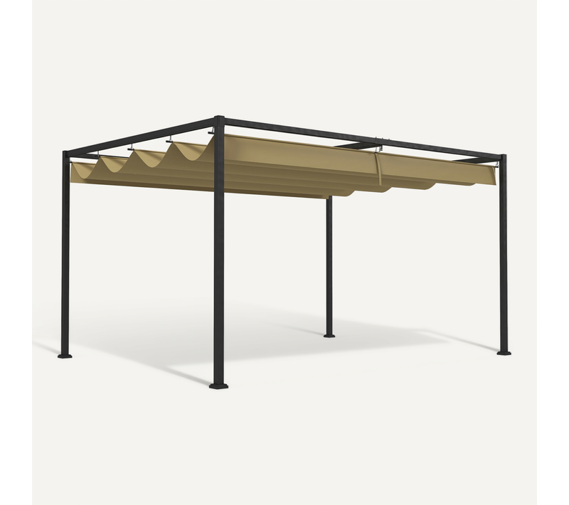 Pergola 4x3m En Acier, Pavillon De Jardin Avec Toit Réglable, Khaki
