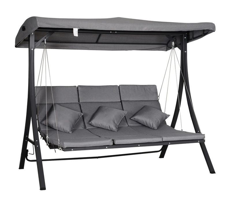 Balancelle 3 Places Avec Coussins Et Toit Réglable, 270 Kg Max, Pour Terrasse Ou Jardin