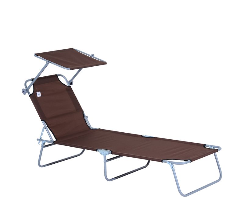 Transat Pliant En Aluminium Avec Protection Solaire, Brun 187x58x36 Cm Pour Terrasse Et Balcon