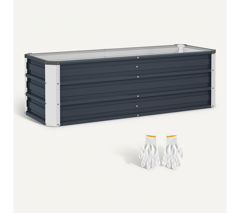 Jardin Surélevé En Acier 125x47x40 Cm, Gris Charbon, Avec Gants, Pour Légumes Et Fleurs